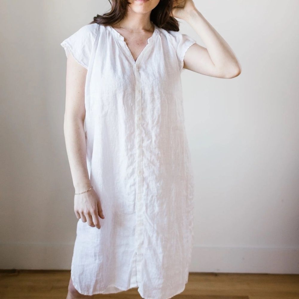 CP Shades Lucy White Linen Cap Sleeve Shirttail Hemline Tunic Dress Sz L
